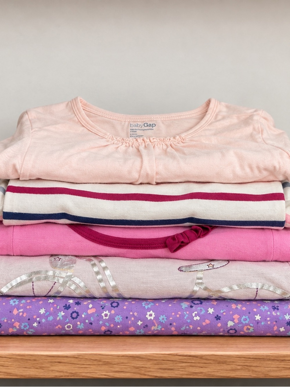 Girls Long Sleeve Pink & Purple Mixed Tops - 5-Pack